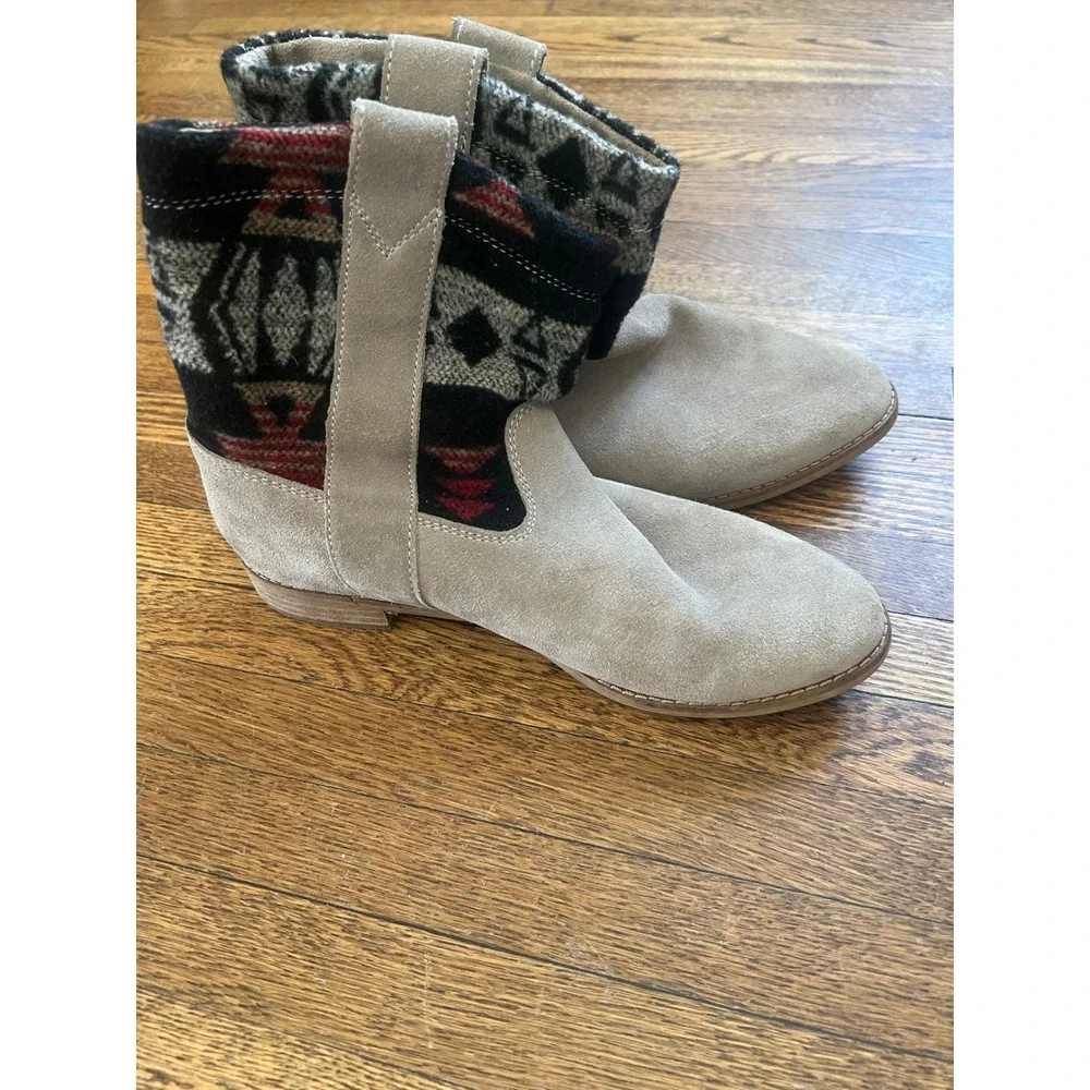 TOMS Laurel Taupe Suede Southwestern Woven Textile Ankle Boots Womens 8